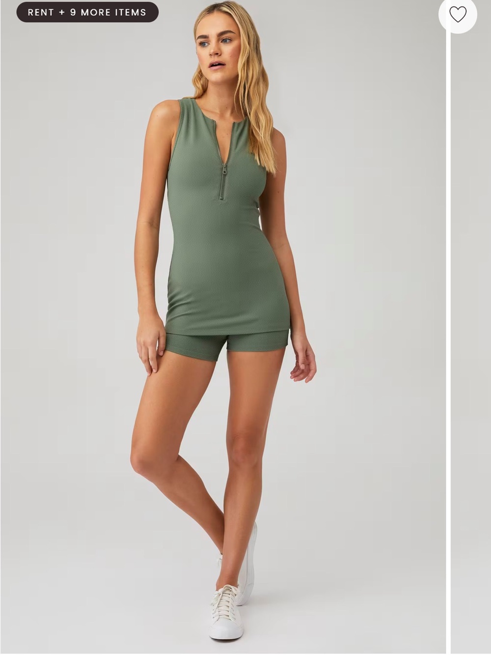 Beach Riot Olive Ribbed Zip-Front Tank Romper